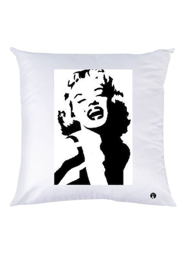 Lady Printed Throw Pillow White/Black 30x30cm