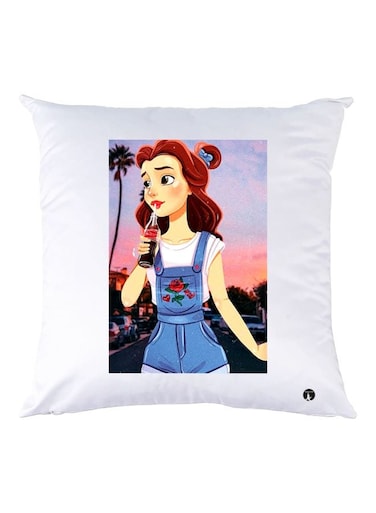 Girl Printed Throw Pillow White/Brown/Beige 30x30cm