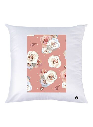 Flower Printed Decorative Throw Pillow White/Pink/Grey 30x30cm