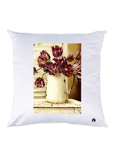 Flower Vase Printed Throw Pillow White/Beige/Pink 30x30cm