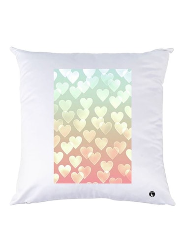 Heart Printed Decorative Throw Pillow White/Green/Pink 30x30cm