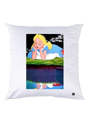 Cartoon Printed Throw Pillow White/Blue/Yellow 30x30cm