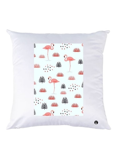 Flamingo Printed Throw Pillow White/Pink/Black 30x30cm