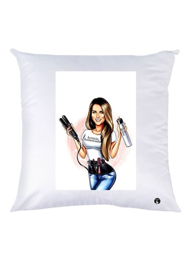 Girl Printed Throw Pillow White/Blue/Brown 30x30cm