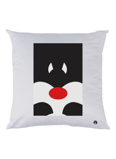 Cartoon Printed Throw Pillow White/Black/Red 30x30cm