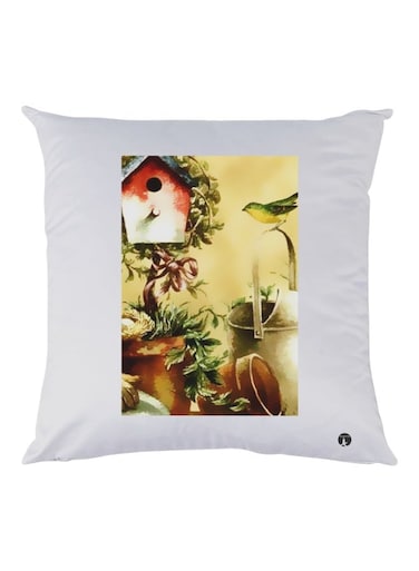 Bird House Printed Decorative Throw Pillow White/Brown/Green 30x30cm