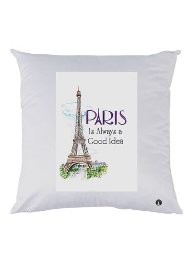 Paris Themed Throw Pillow White/Brown/Green 30x30cm