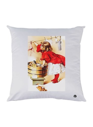 Girl Printed Decorative Throw Pillow White/Red/Brown 30x30cm