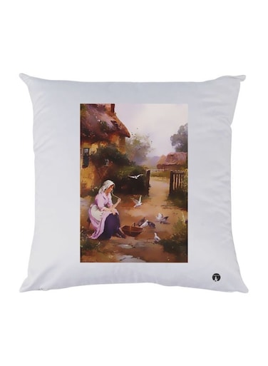 Village Scene Printed Decorative Throw Pillow White/Brown/Green 30x30cm