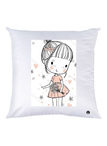 Cartoon Character Printed Throw Pillow White/Black/Beige 30x30cm