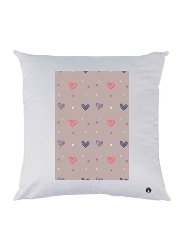 Heart Printed Throw Pillow Polyester White/Beige/Blue