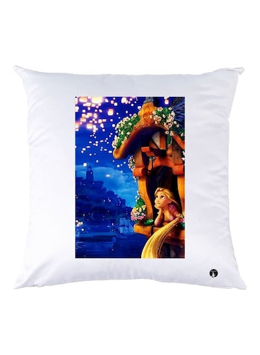 Cartoon Printed Throw Pillow White/Blue/Orange 30x30cm