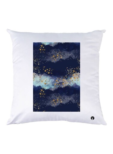 Printed Throw Pillow Polyester White/Blue/Gold 30x30cm