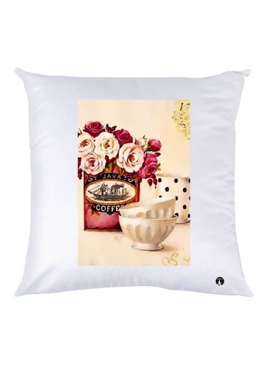 Rose Flower Printed Decorative Throw Pillow White/Beige/Red 30x30cm