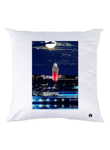 Night City Printed Decorative Throw Pillow White/Black/Blue 30x30cm