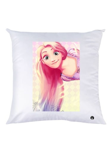 Cartoon Printed Throw Pillow White/Pink/Beige 30x30cm