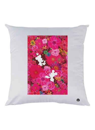 Flowers Printed Decorative Throw Pillow White/Pink/Green 30x30cm