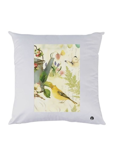 Birds Printed Throw Pillow polyester White/Yellow/Green 30x30cm