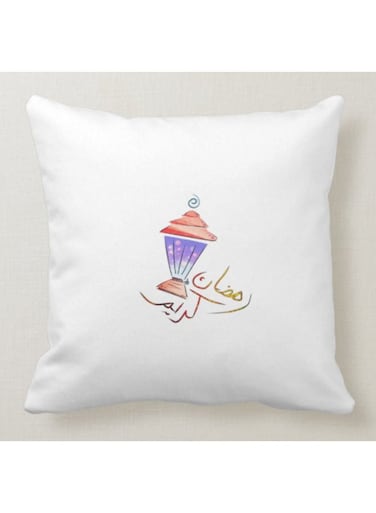Ramadan Kareem Printed Decorative Pillow White/Purple/Blue 40x40cm