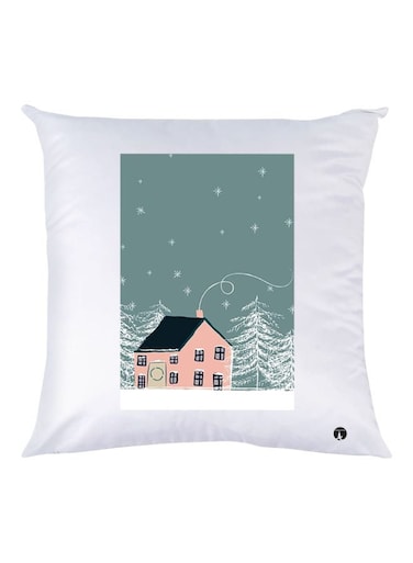 House Printed Throw Pillow White/Grey/Pink 30x30cm