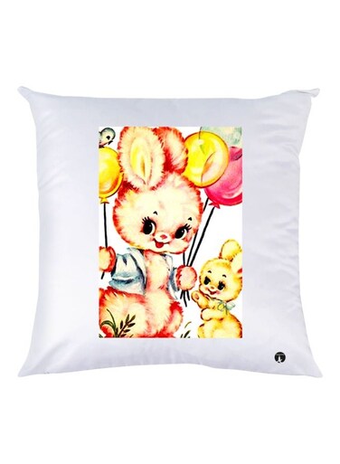 Cartoon Printed Throw Pillow White/Brown/Yellow 30x30cm