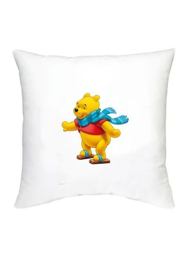 Winnie The Pooh Character Printed Decorative Pillow White/Yellow/Red 16x16inch