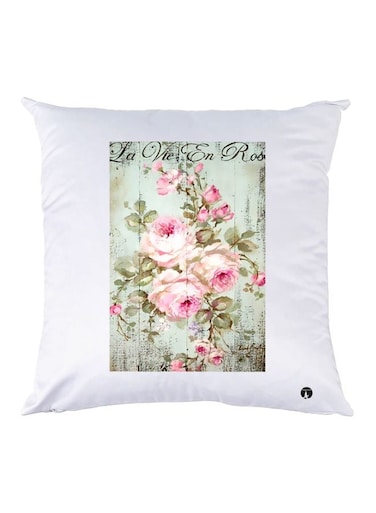 Floral Printed Throw Pillow Polyester White/Pink/Green