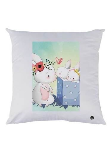 Cartoon Printed Pillow White/Green/Blue 30x30cm