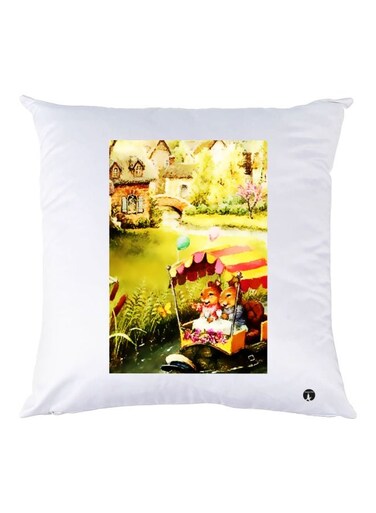 Rabbit Printed Throw Pillow White/Green/Yellow 30x30cm