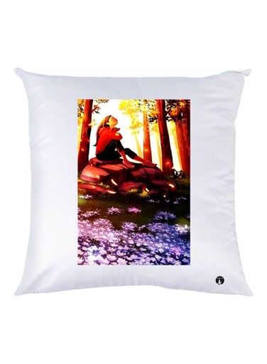 Girl Printed Throw Pillow White/Brown/Blue 30x30cm