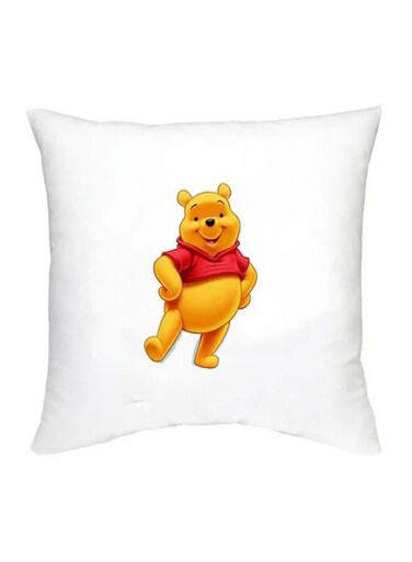 Winnie The Pooh Character Printed Decorative Pillow White/Yellow/Red 16x16inch
