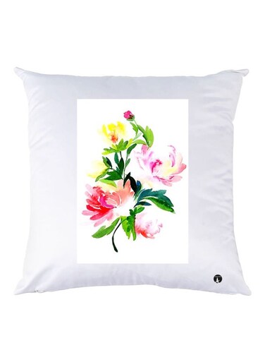 Floral Printed Throw Pillow White/Yellow/Pink 30x30cm
