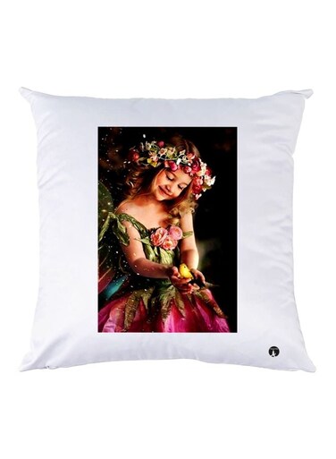 Girl Printed Throw Pillow Polyester White/Pink/Green 30x30cm