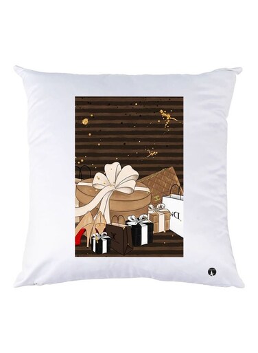 Printed Throw Pillow White/Brown/Black 30x30cm