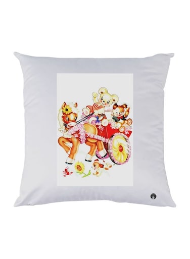 Cartoon Printed Decorative Throw Pillow White/Red/Yellow 30x30cm