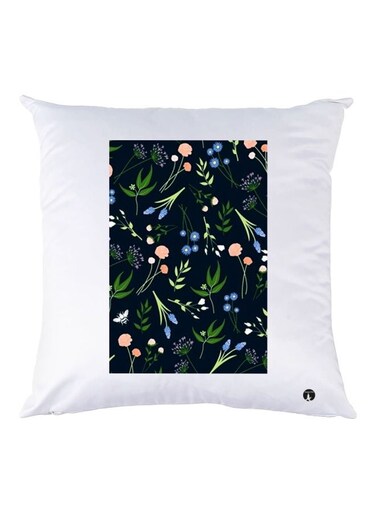 Floral Printed Throw Pillow White/Black/Blue 30x30cm