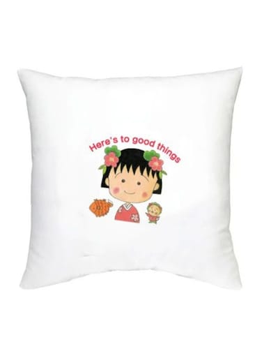 Chibi Maruko Chan Character Printed Decorative Pillow White/Beige/Black 16x16inch