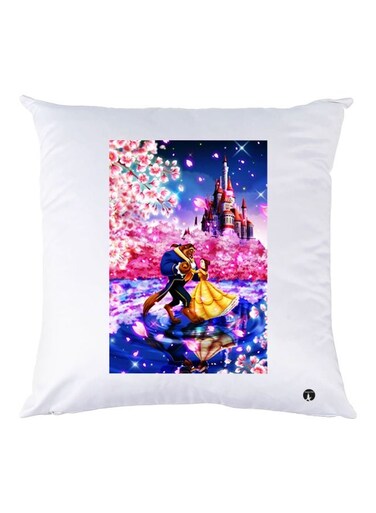 Beauty And The Beast Printed Throw Pillow White/Blue/Purple 30x30cm