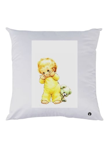 Cartoon Printed Throw Pillow White/Yellow/Green 30x30cm