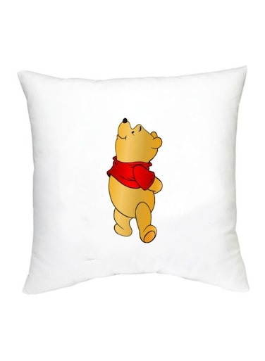 Winnie The Pooh Character Printed Decorative Pillow White/Yellow/Red 16x16inch