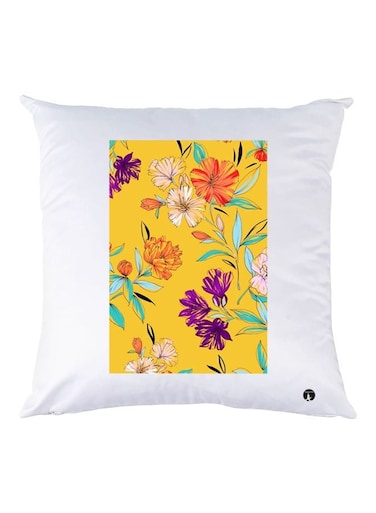 Floral Printed Throw Pillow White/Yellow/Blue 30x30cm