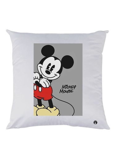 Mickey Mouse Printed Decorative Throw Pillow White/Grey/Black 30x30cm