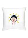 Chibi Maruko Chan Character Printed Decorative Pillow White/Beige/Blue 16x16inch