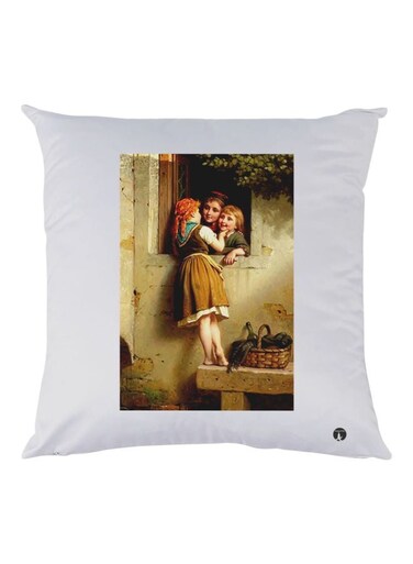 Anime Printed Pillow White/Yellow/Brown 30x30cm