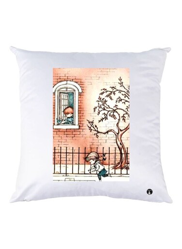 Scenery Printed Throw Pillow White/Beige/Blue 30x30cm