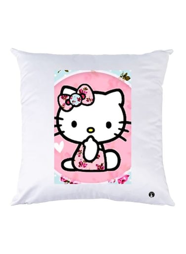 Cat Printed Throw Pillow polyester White/Pink/Black 30x30cm