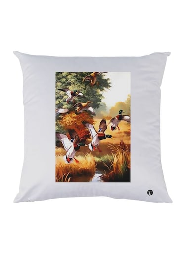 Birds Themed Throw Pillow White/Green/Brown 30x30cm