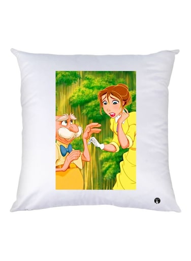 Cartoon Printed Decorative Throw Pillow White/Yellow 30x30cm