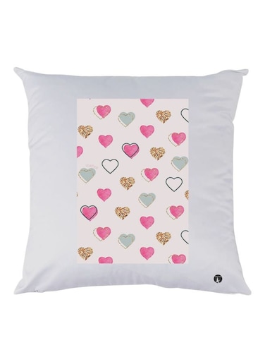 Hearts Printed Throw Pillow White/Pink/Grey 30x30cm