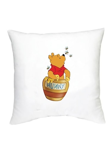 Winnie The Pooh Character Printed Decorative Pillow White/Yellow/Red 16x16inch